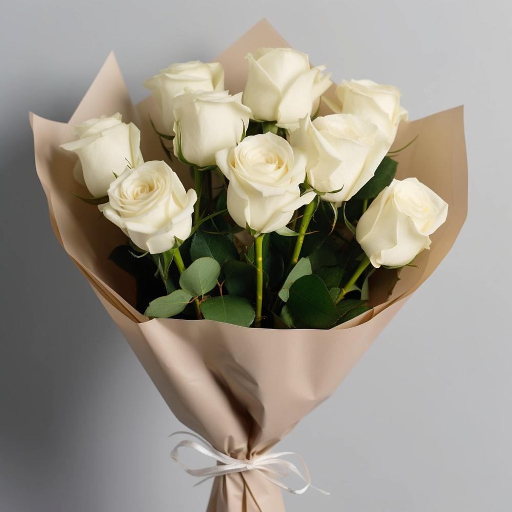 Букет 9 Белых роз Эдлесс Лав в Первомайский